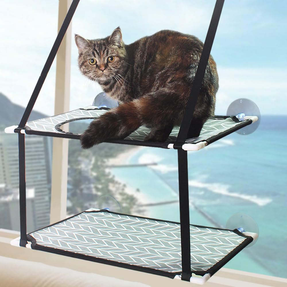 Hamac double couche pour rebord de fenêtre où votre chat s'endort au soleil en sécurité