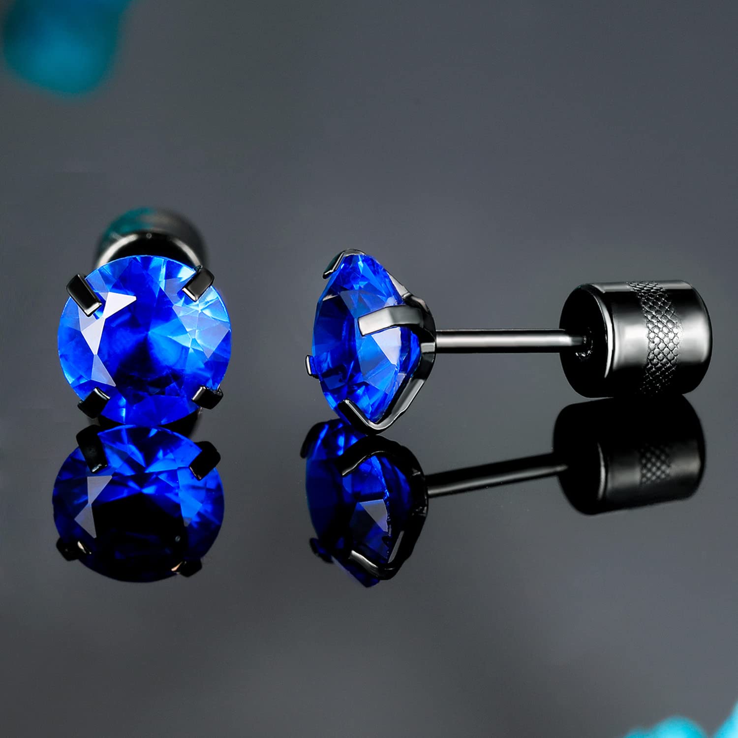 5 pares de aretes de acero inoxidable 316L con parte trasera plana, aretes de circonita cúbica de titanio para mujeres y hombres, Mediana, Titanio, Circonia cúbica 6