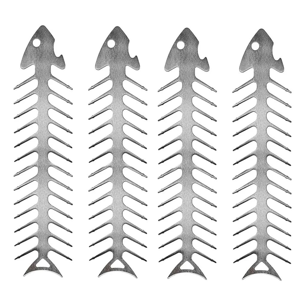 CTRLZS BBQ Utensils Grill Accessories 4pcs Stainless Steel Barbecue Skewers Fish Bone Skewers Meat-Piercing Tool