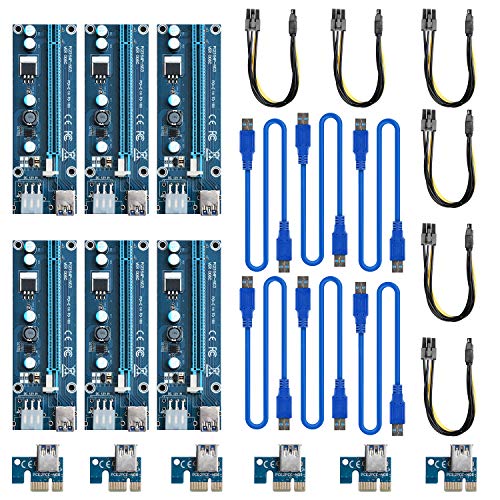 Bermunavy PCI-E Riser Express Cable 16x to 1x Powered Riser Adapter Card with 60cm USB 3.0 Extension Cable SATA to Molex 6 Pin Power Kit for Crypto Currency Mining Ethereum Bitcoin Mining Rig(6 Pack)