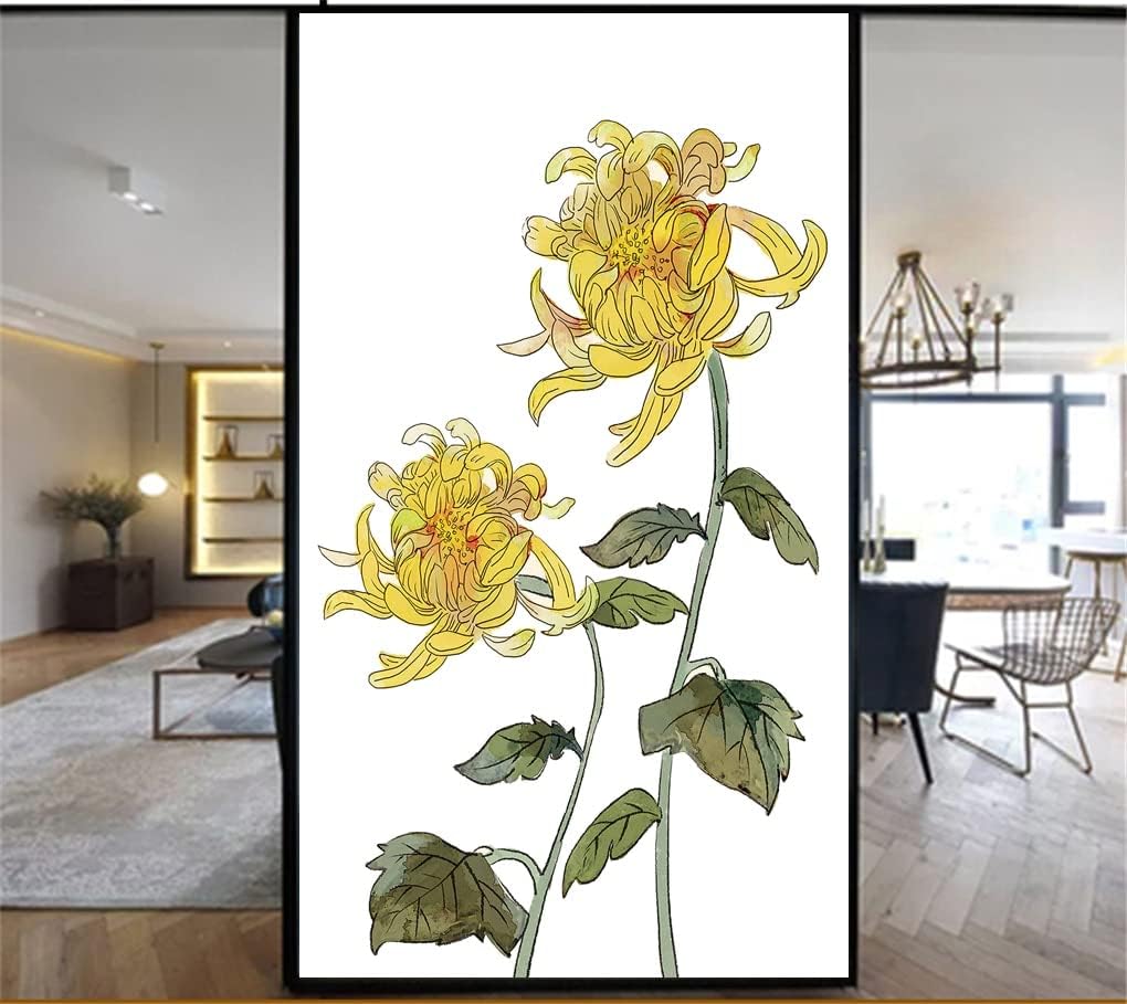 Window Film Privacy Window Film Privacy Window Film Static Cling No Glue Decorative Yellow Flower Window Treatments Window Coverings Glass Window Sticker Glass Window Decals Window Sticker for Home (