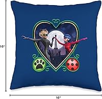 Vista 4 de Miraculous Ladybug and Cat Noir The Movie Heart Throw Pillow, 16 x 16 pulgadas, multicolor