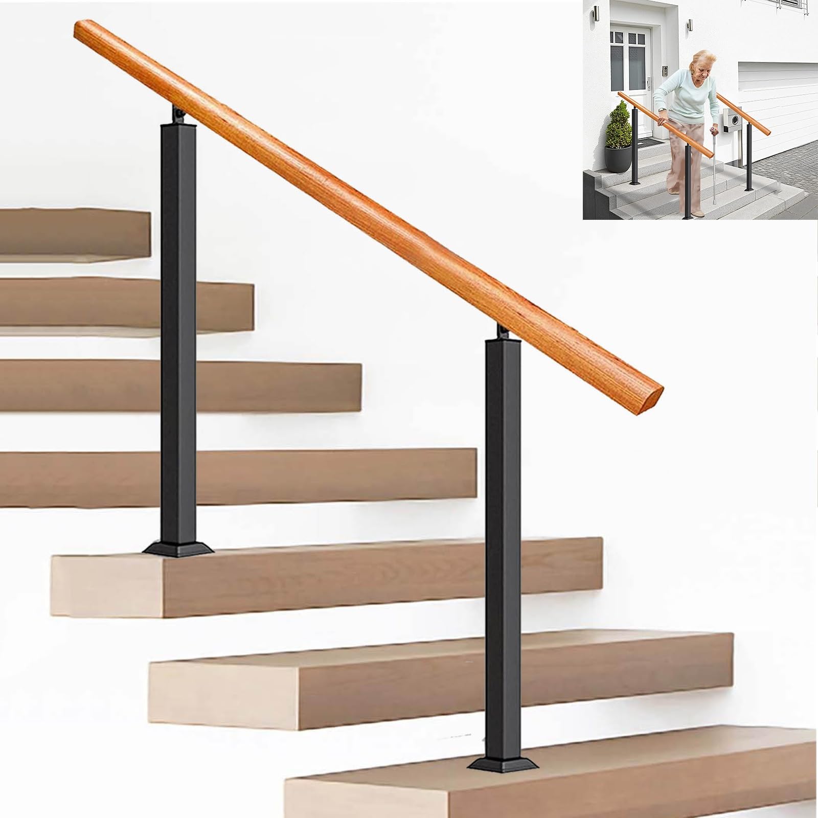 Gyeqxkt Women's Svart Traditional Handrails For Indoor And Outdoor Steps Adjustable Angle Handrails For 2 3 Steps Ideal For Concrete Or Porch Steps Classic Design ( H 85Cm L 160Cm)