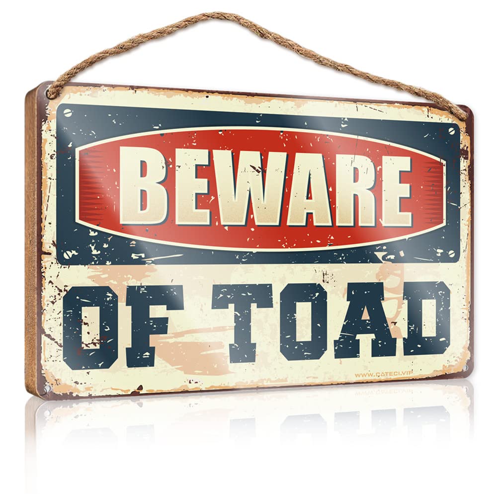 FRINTOXA Wood Bathroom Hanging Sign Beware Of Toad Wooden Sign(23X35CM)