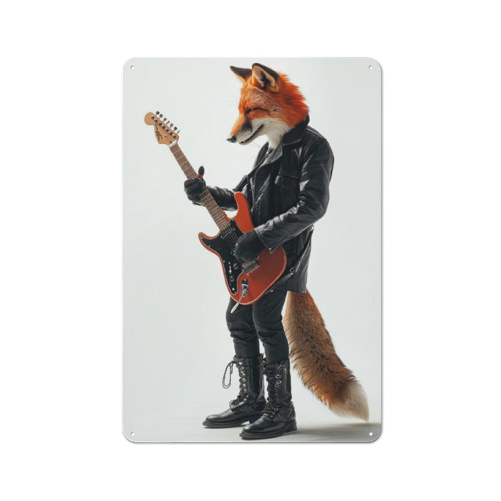 Fox Guitar Distressed Look Metal Wall Decor 30x20cm, Vintage Tin Sign for Living Room, Hallway, Kitchen Or Cafe