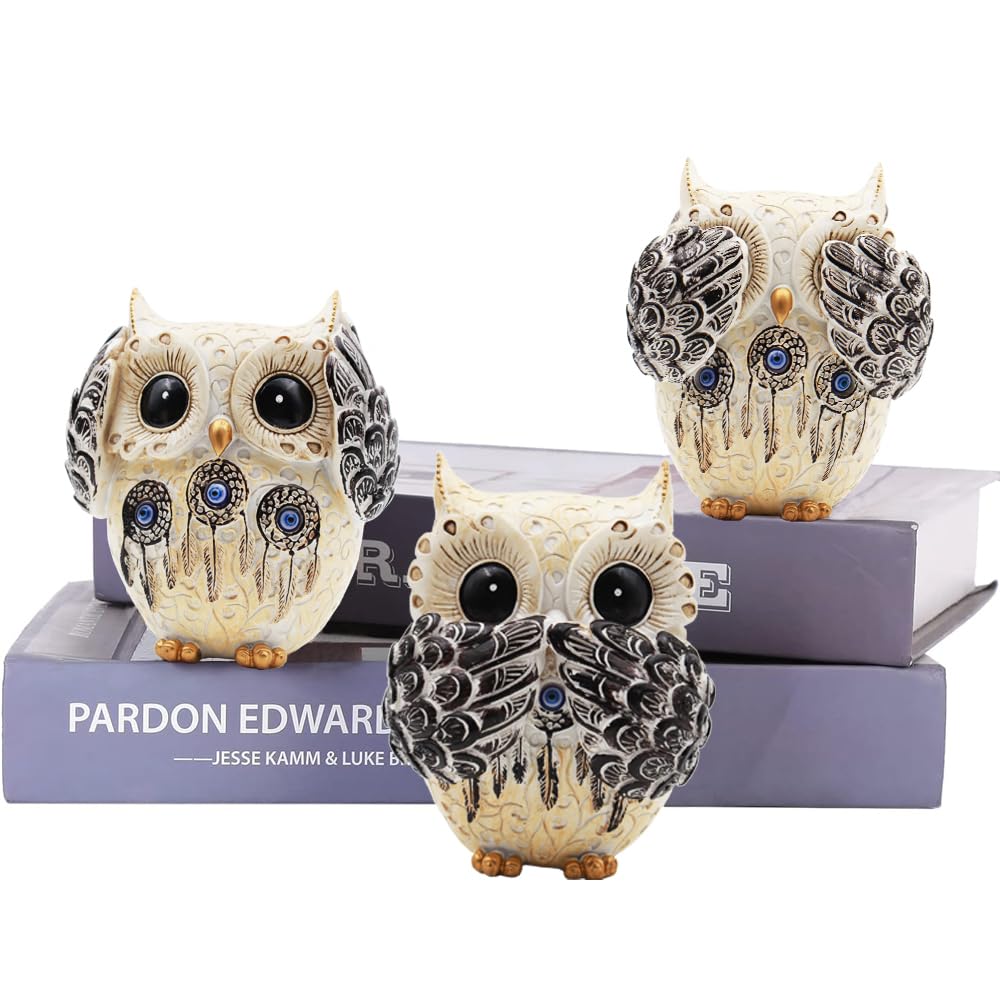 Irayin 3 Owl Figurines Decor, Owl Statue Figurine, See No Hear No Speak No Evil Ornaments, Crafted Animal Sculpture - Image 3
