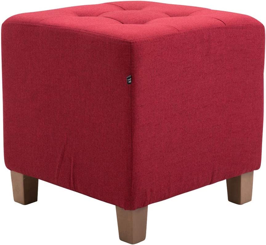 Image of Pouffes Bench Seating Stool for Living Room Office Patio Kitchen Bench Puffy Wooden Mudda Ottoman Stools Set of 2 Footrest Stool Pouf.(Red)