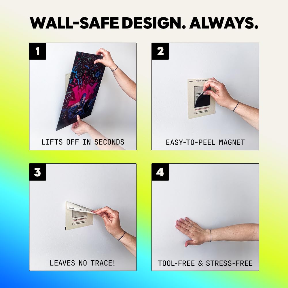 Displate Magneti da parete con retro adesivo, set da 9 pezzi, adesivi magnetici per poster in metallo, kit di montaggio a parete per installazione senza danni, arte magnetica da parete, facili da