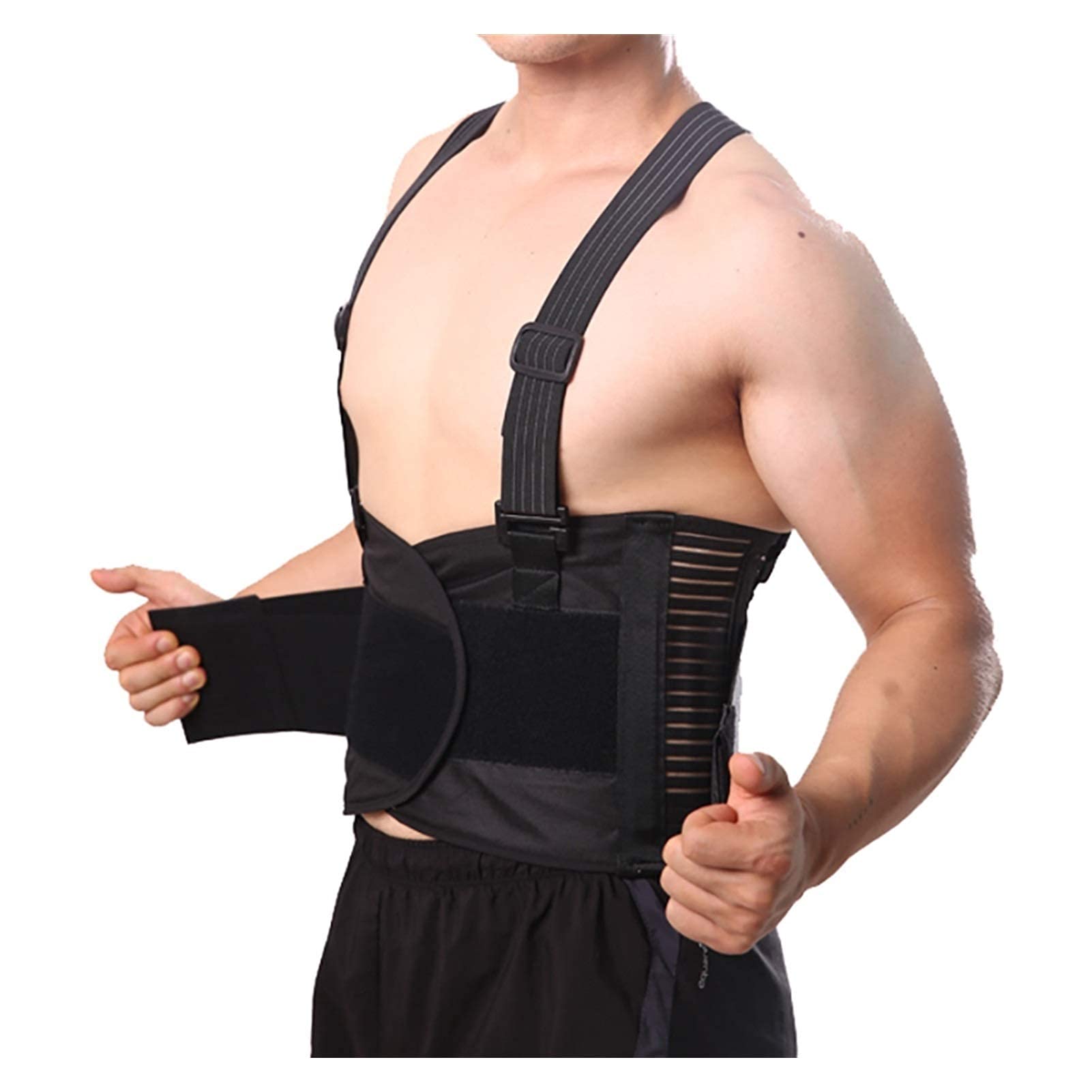 Cinturón de Soporte para la Espalda para Hombres， corsé para el Dolor de Espalda， Soporte para Levantar Objetos Pesados， Correas para los Hombros， cinturón de，Black-L