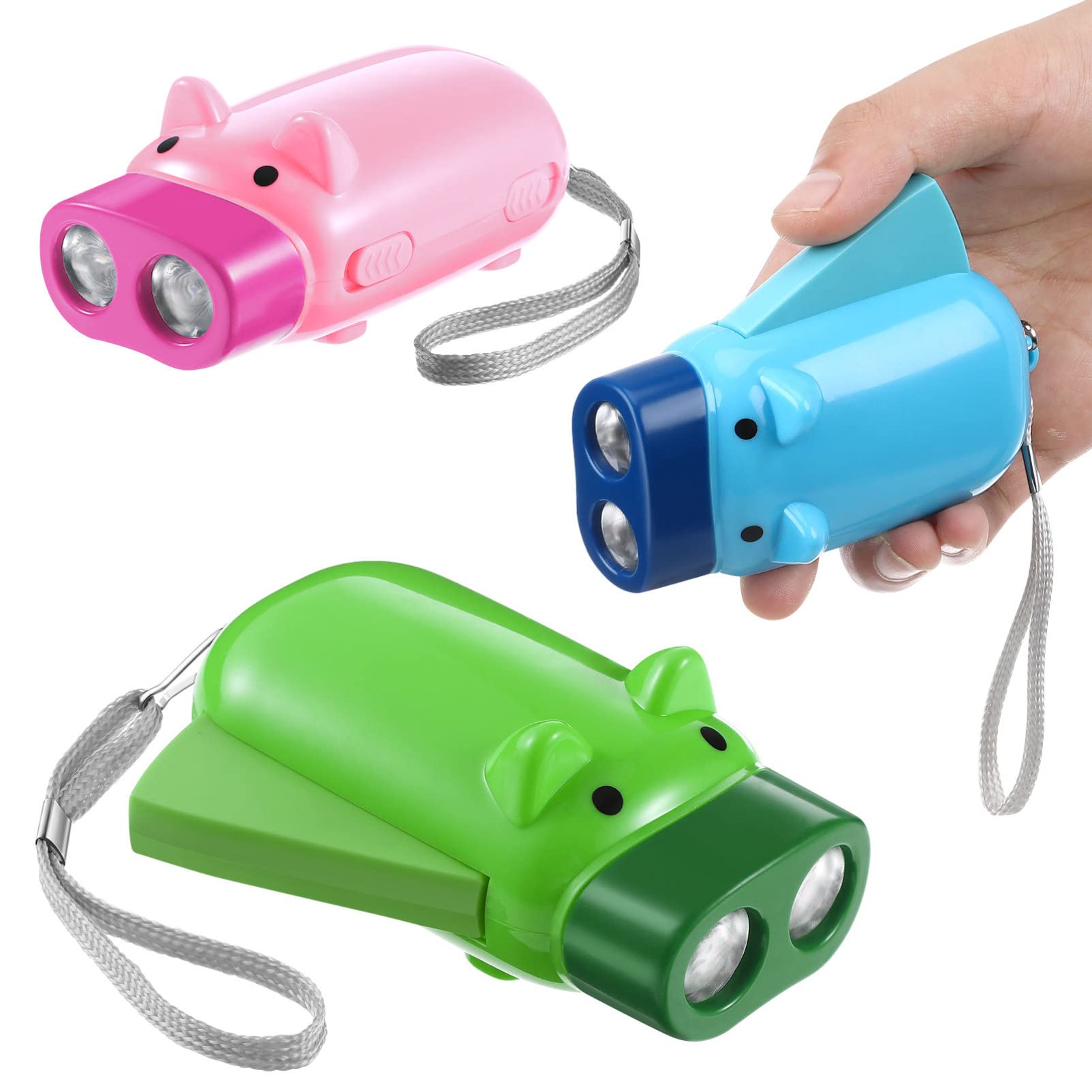 3 Pack Hand Crank Emergency Torch, No Battery Required, 2 LED Bright Lights, Portable Wind-Up Flashlight for Camping Hiking