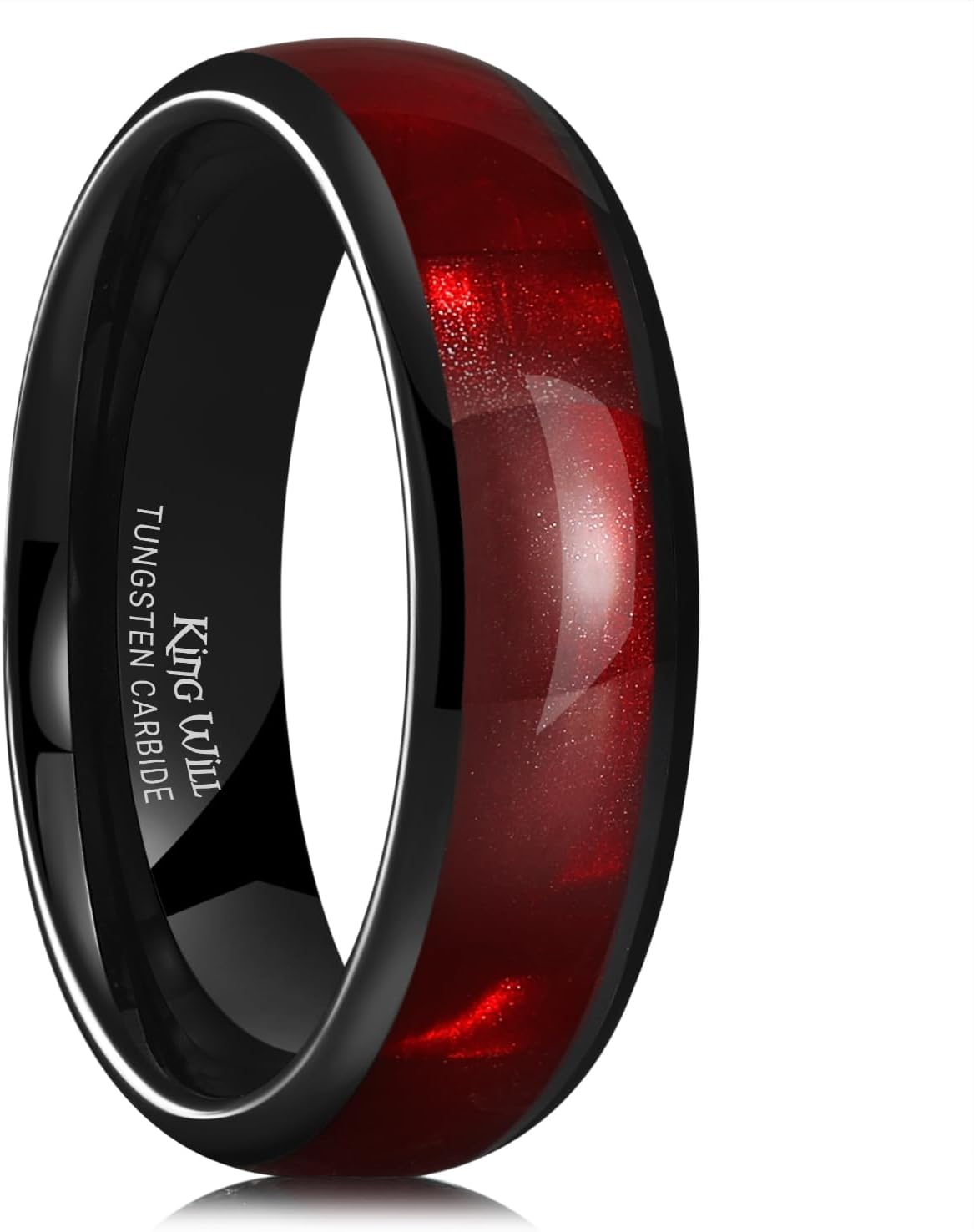King Will Tungsten Carbide Rings for Men Black Mens Wedding Band Colorful Shell Inlay Domed Polished