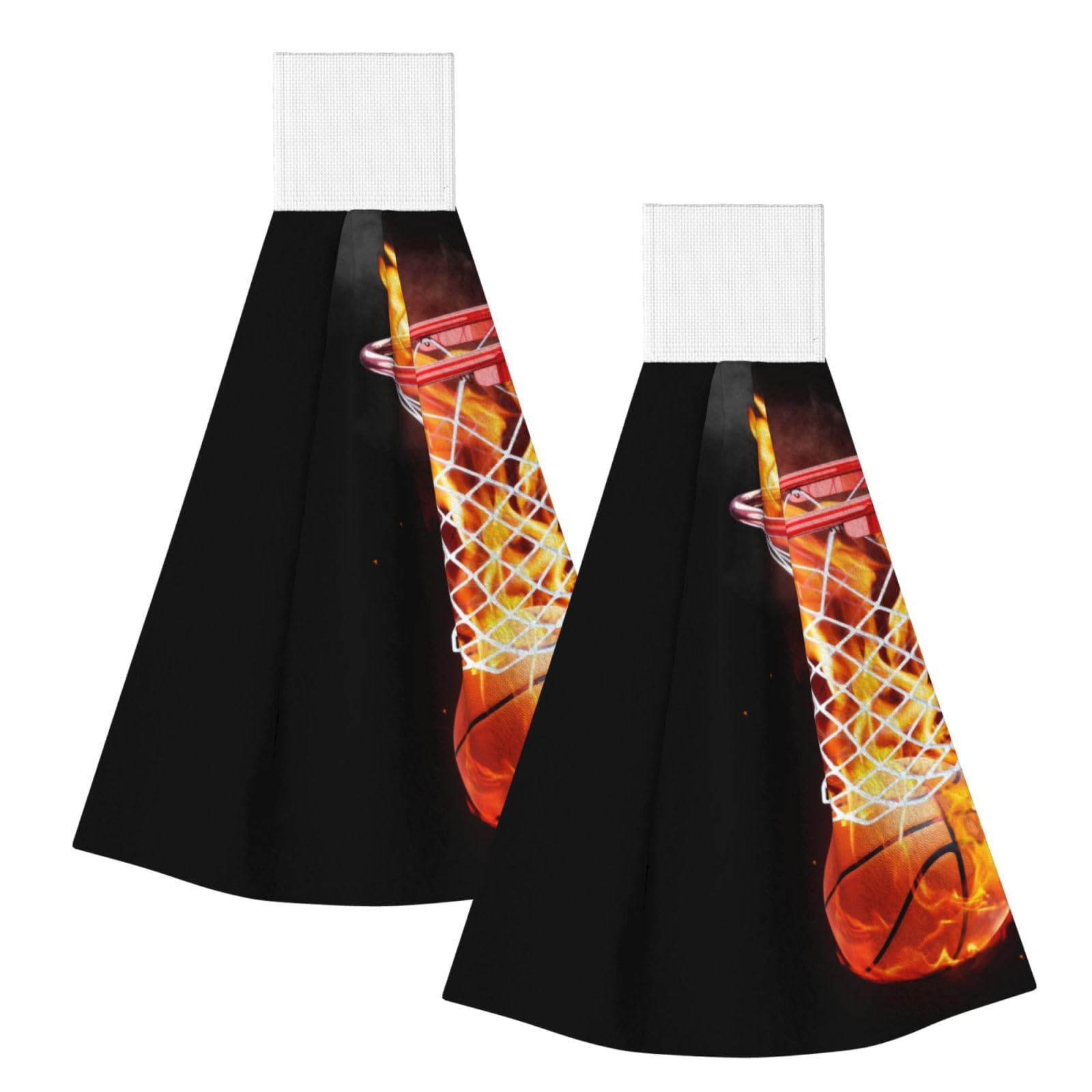 DOPKLNA Basketball Sports Flame Ball, 2 Pcs Hanging Coral Fiber Hand Towels for Bathroom, Absorbent Kitchen Towels