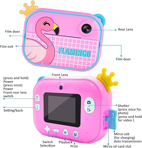 Miniatura 4 de Cámara digital de impresión instantánea para niños, cámara digital con película de papel, para niños de 3 a 12 años, mini cámara de juguete de