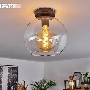 hofstein Koyoto plafondlamp, moderne metaal/glas plafondlamp in zwart/amber, 1-lamp retro/vintage design lamp met glazen kap (Ø 25 cm), 1 x E27, gloeilamp niet inbegrepen photo 2