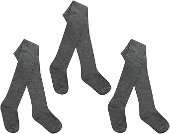 I.L.C.K Girls 3 Pairs Back To School Plain Cotton Rich Tights, Grey, 5-6 Years
