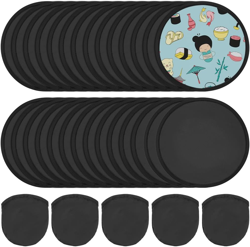 BENECREAT 30 Pcs 9.8inch Black Foldable Flying Disc Fan with Bag, Nylon Sublimation Fans for Beach Parties, Family Activities