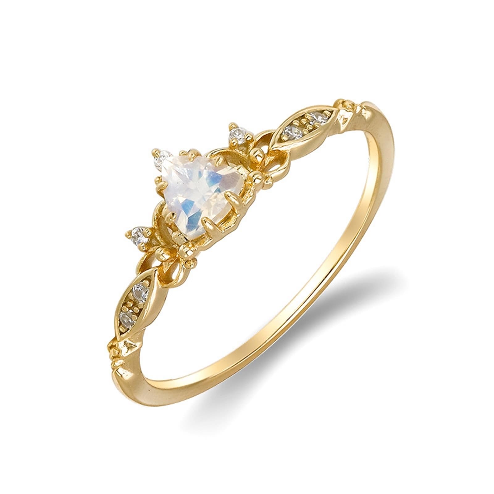Bague solitaire au 375/585/750 en or jaune avec triangle et pierre de lune multicolore classique
