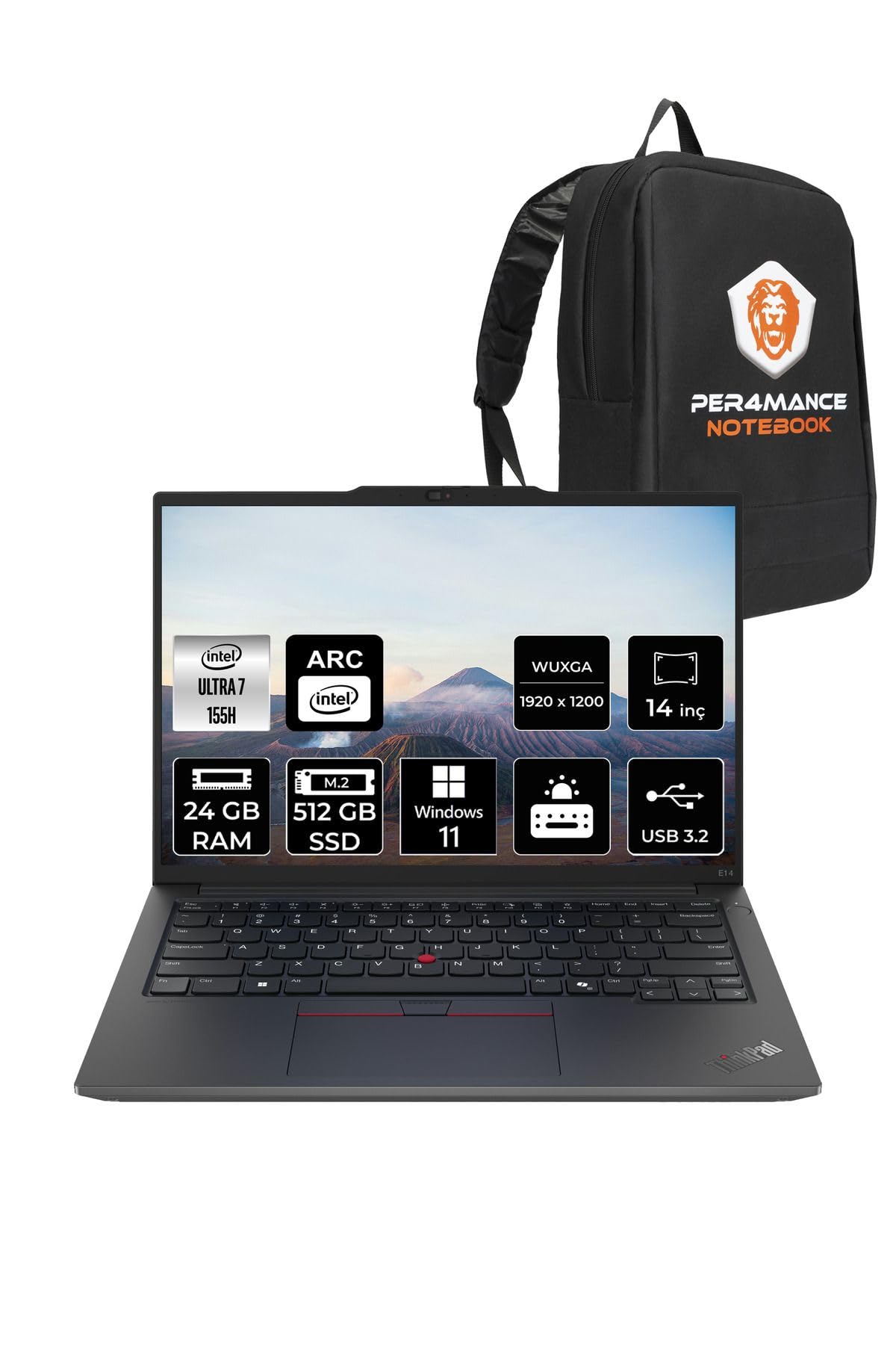 LENOVO ThinkPad E14 Ultra7 155H 24GB DDR5 512GB SSD 14'' FHD+ W11P Dizüstü Bilgisayar & PER4…