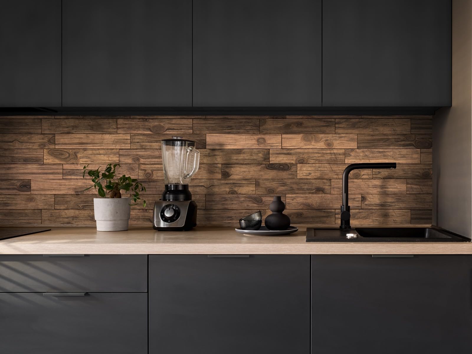 CAMELEO Crédence cuisine adhésive vinyle, effet bois foncé, 200 x 40 cm - Convient aussi comme adhésif décoratif pour meuble - résistant et imperméable