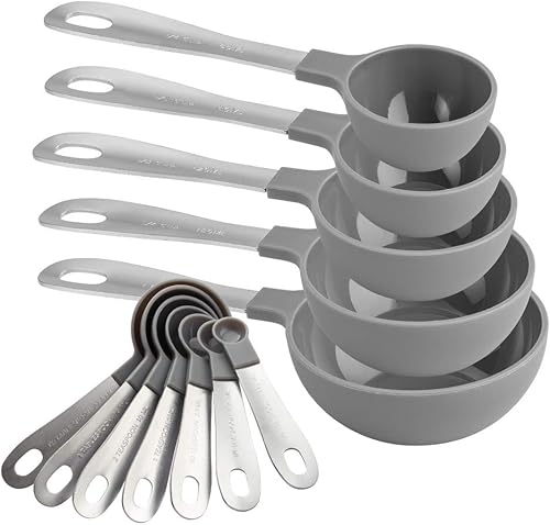 Cook with Color - juego de tazas y cucharas medidoras con asas acero inoxidable, juego medidor de cocina para ingredientes secos y líquidos, juego