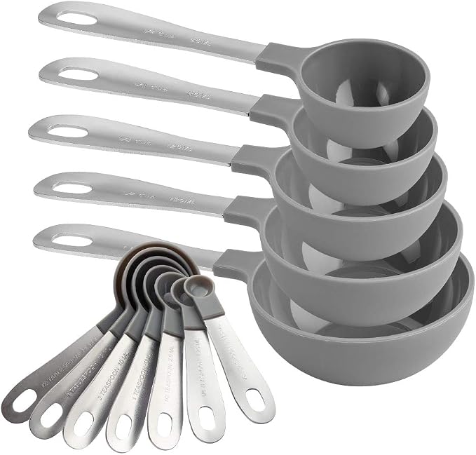 12 PC Stainless Steel, Gray - Measuring Cups Set and Measuring Spoon Set