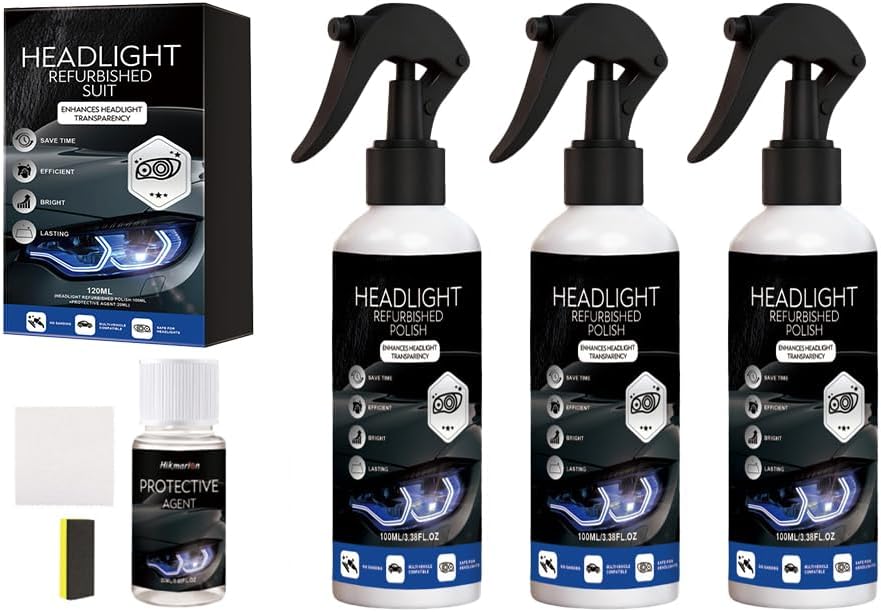 Car Headlight Restoration Kit,Headlight Cleaner and Restorer Kit,No Power Tools Required, Restoring to Like-New Condition,Head Light Restoring Kit (3PC)