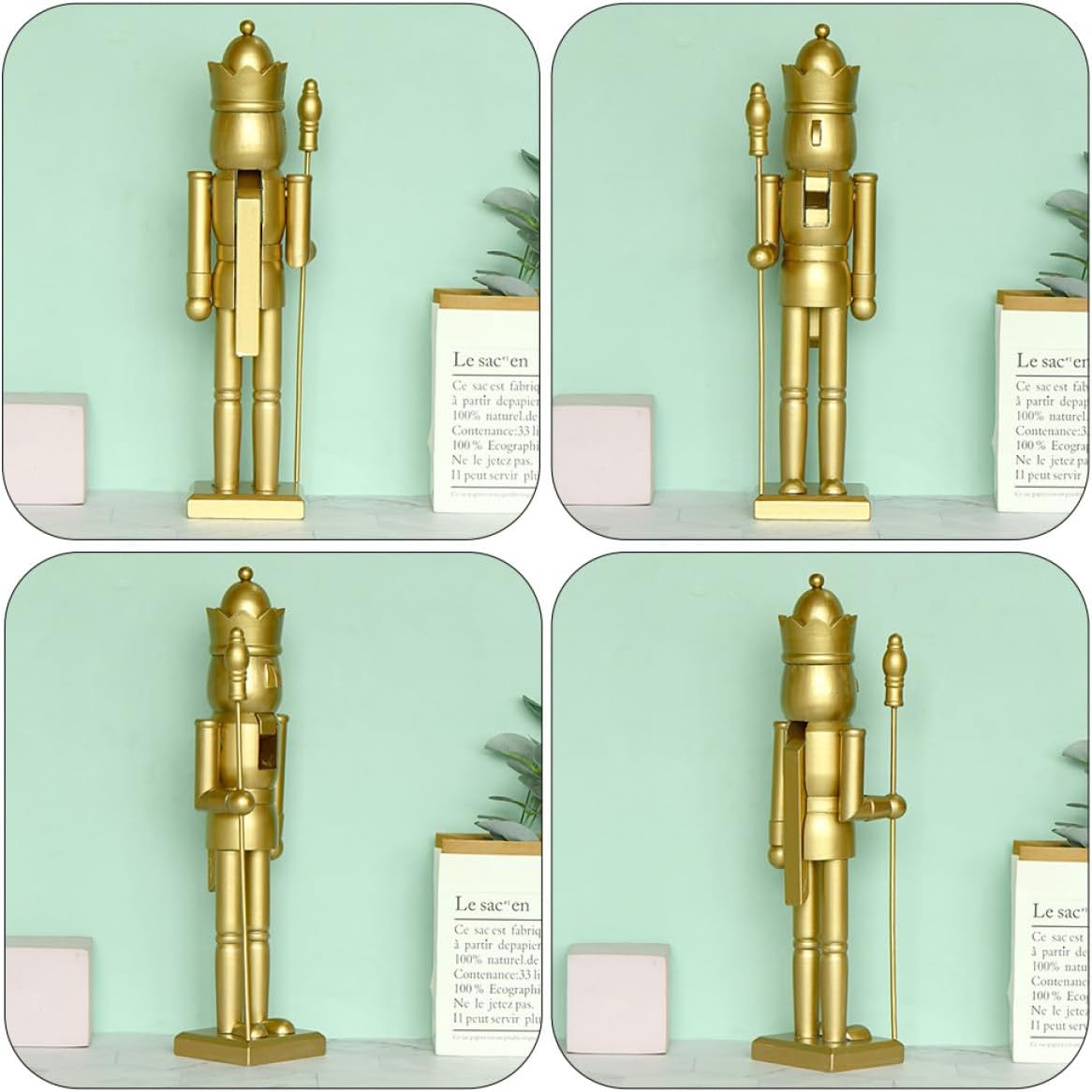 SHERCHPRY Christmas Nutcracker King Figure Wooden 38cm Gold Nutcracker Ornament for Holiday Home Decor Festive Desktop Adornment