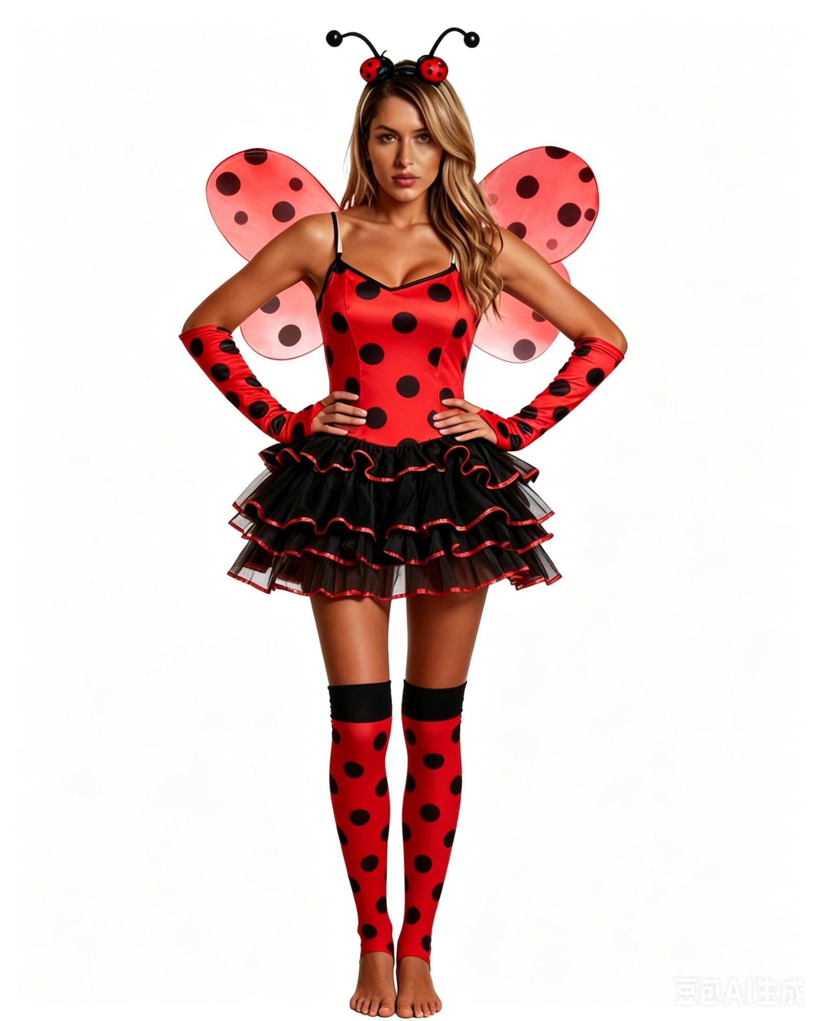 Halloween Bee Costume for Women Ladybug Cosplay Dress with Wings (D-Red, L) — image 1