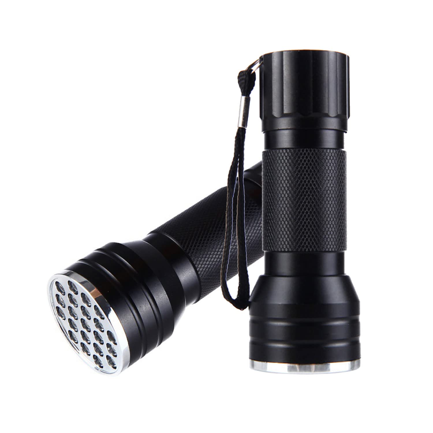 CAM2 Latarka, 2 sztuki mini latarki UV z 21 diodami LED, światło ultrafioletowe 395 nm do geocachingu, detektorów turbiny dla zwierząt domowych (bez baterii)