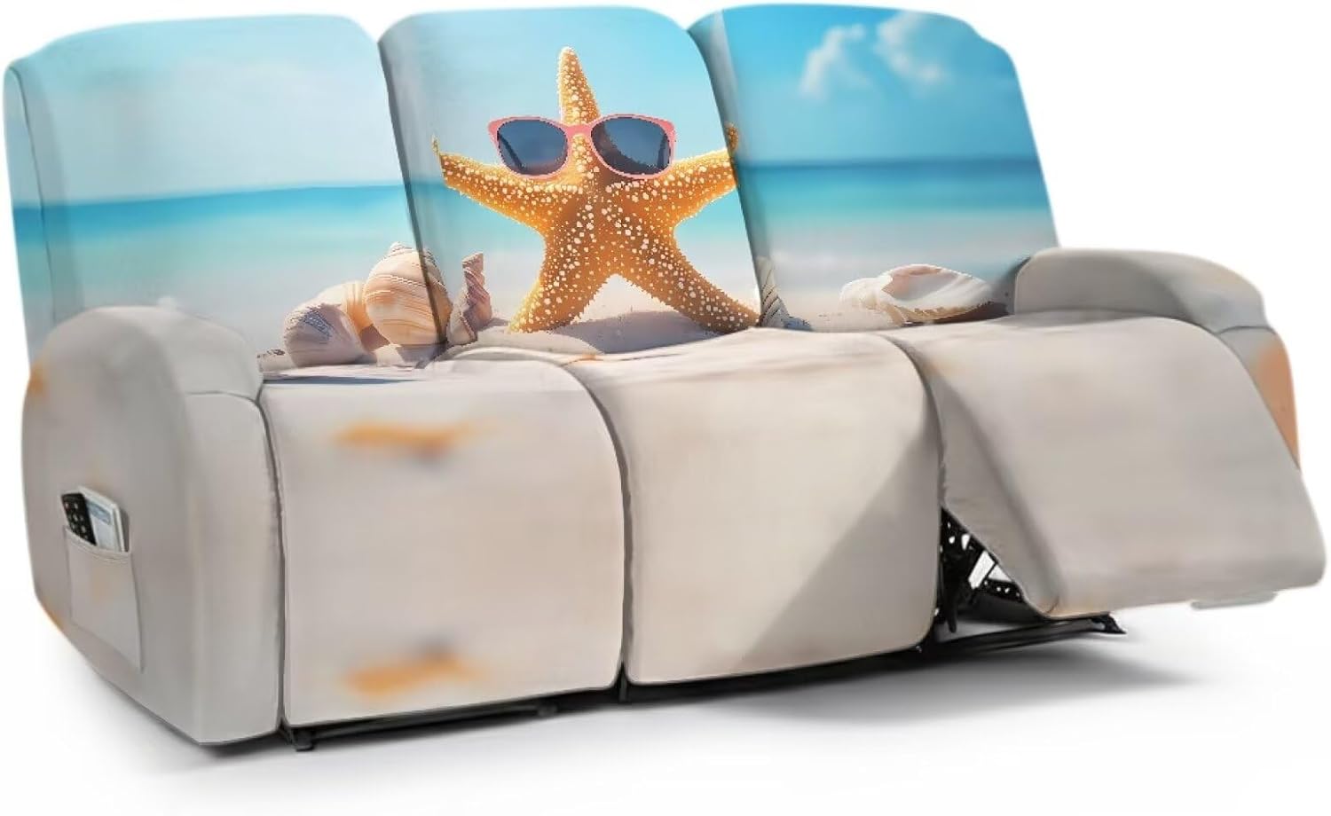 Shells Starfish Recliner Chair Covers Stretch Recliner Cover 1 Seater Single-Seater Furniture Protector with Elastic Bottom Sofa Slipcover for Bedroom
