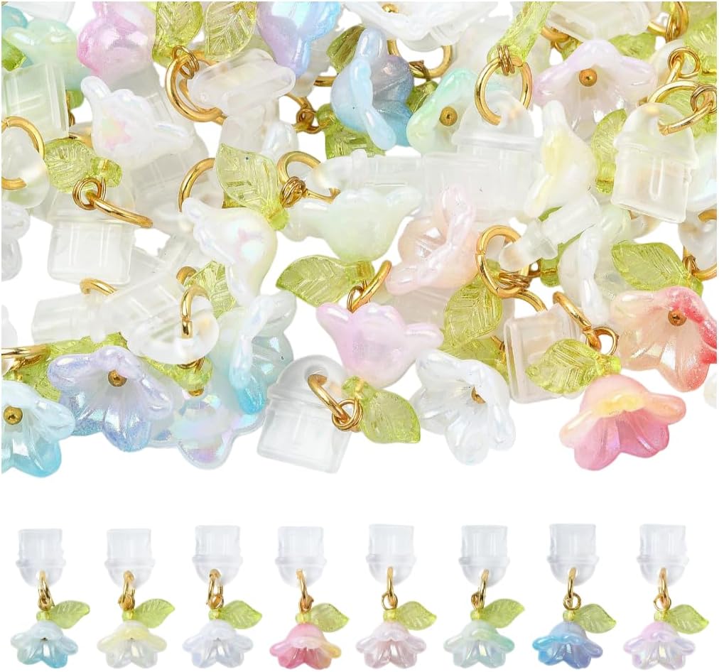 40Pcs Mixed Color Flower Dust Plug Charms 3D Cute Floral Acrylic Mobile Phone Charms Pendants for Phone Decor