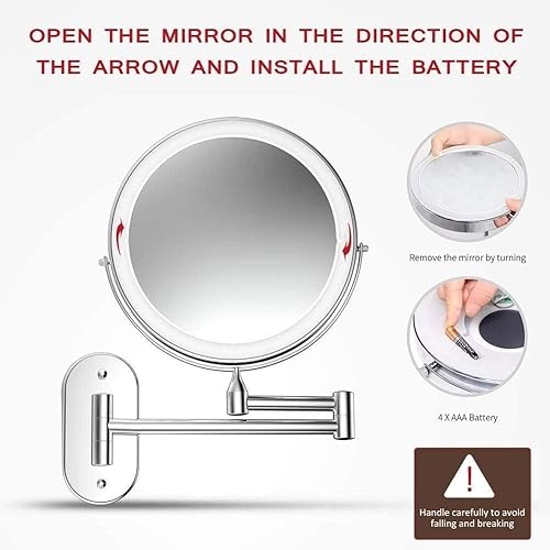 Miniatura 6 de Espejo de maquillaje montado en la pared de 8 pulgadas de doble cara 1X10X espejo de tocador giratorio extensible alimentado