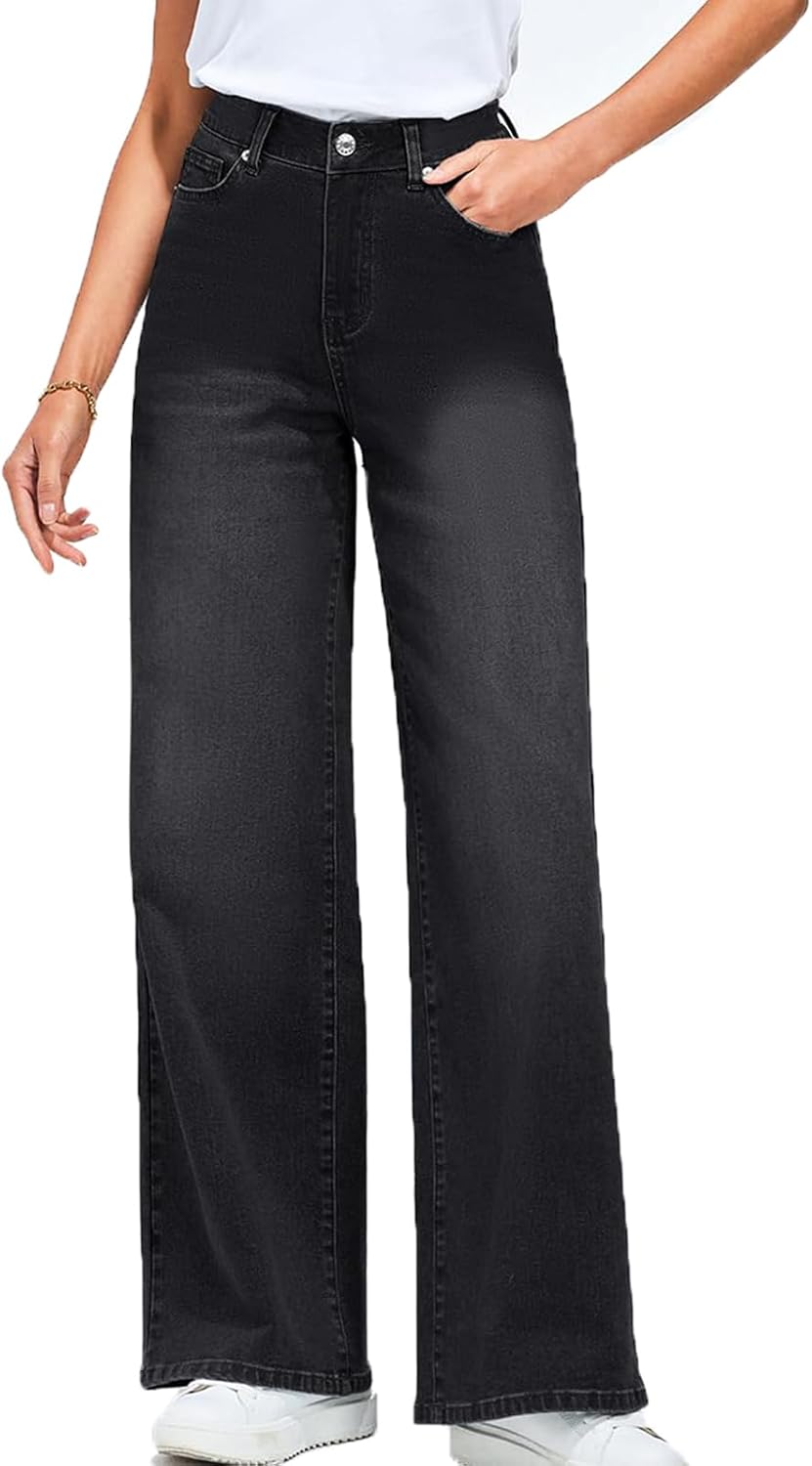 AirZeal Straight Leg Jeans for Women,High Waisted Wide Leg Loose Stretchy Boyfriend Denim Pants Baggy Jeans for Women