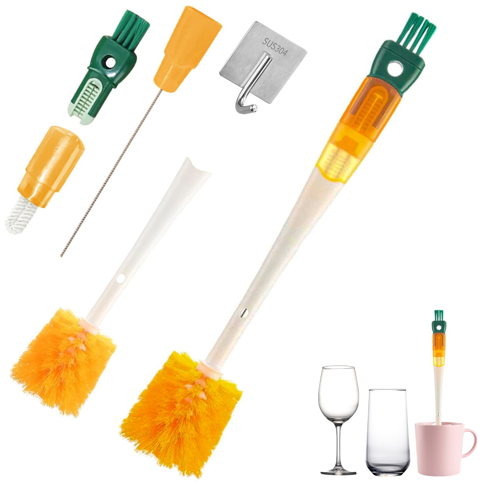 Scovolino per Borraccia, Scovolino per Bottiglie, 5 in 1 Spazzola per Bottiglia, Adatto a Tutti I Tipi di Bicchieri, può Pulire Bocche di Tazze, Cannucce e Altri Luoghi (1)