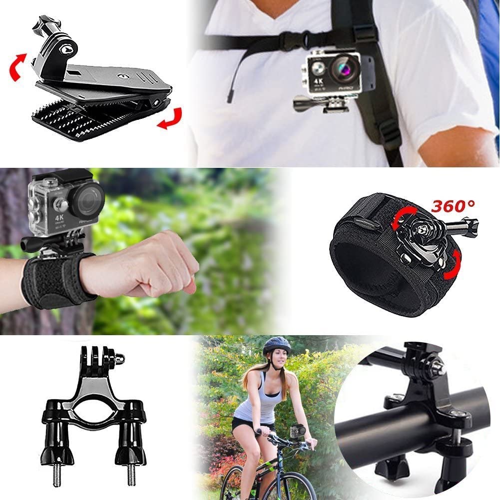 AKASO Caméra Sport 14 Accessoires en 1 Pack pour Gopro Hero AKASO EK7000 Brave 4 V50 Pro EK7000 Pro V50 Elite Dragon Touch Vision3 Vision4 CAMPARK Vemont APEMAN VicTsizing WIMIUS