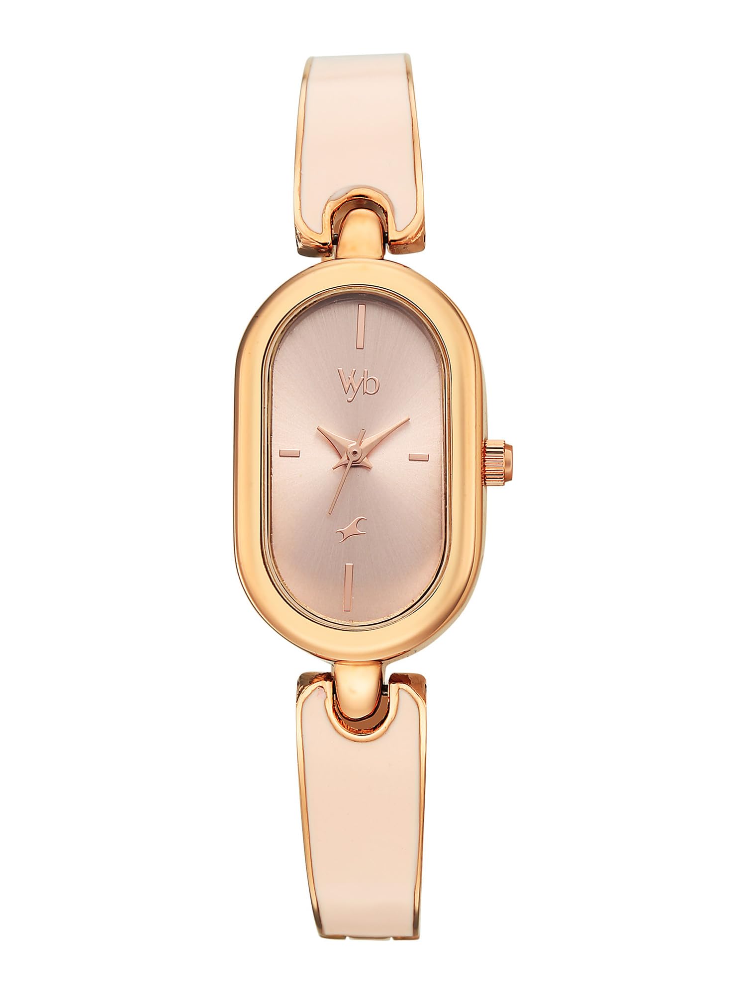 fastrack vyb diva with quartz analog pink dial rose gold alloy with enamel fill strap watch for girls - fv60117wm01w