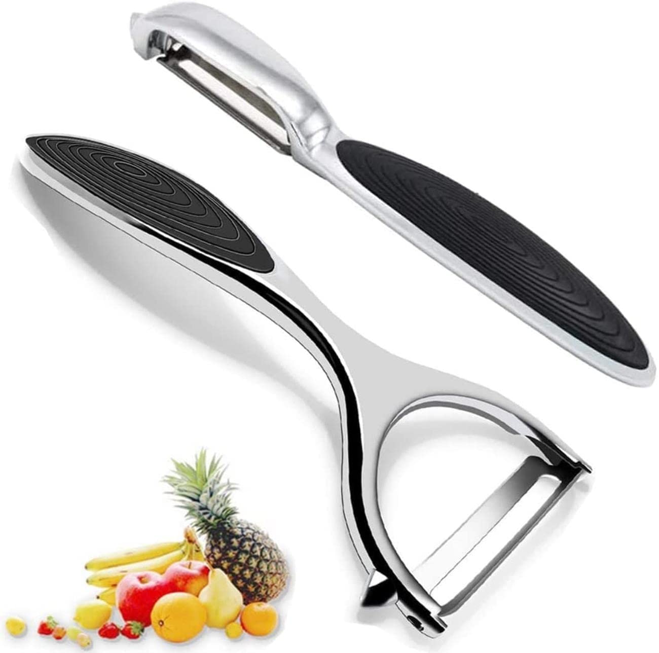Potato Peelers for Kitchen, 2 Set Y Shaped Vegetable Peeler, Peelers for Fruit Straight Blade, Non-Slip, Stainless Steel Fruit Veggie Peelers