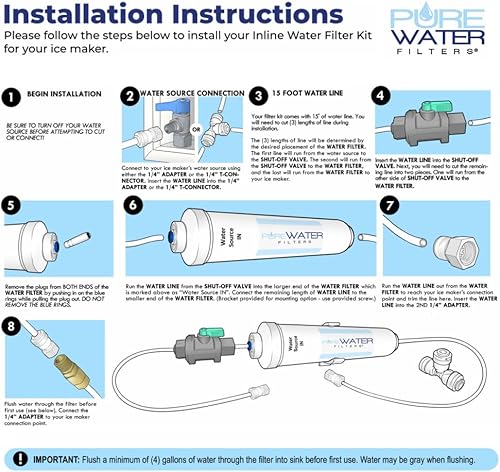 Miniatura 4 de Kit de filtro de agua en línea para máquinas de hielo con tubo de 14" y un conector en T