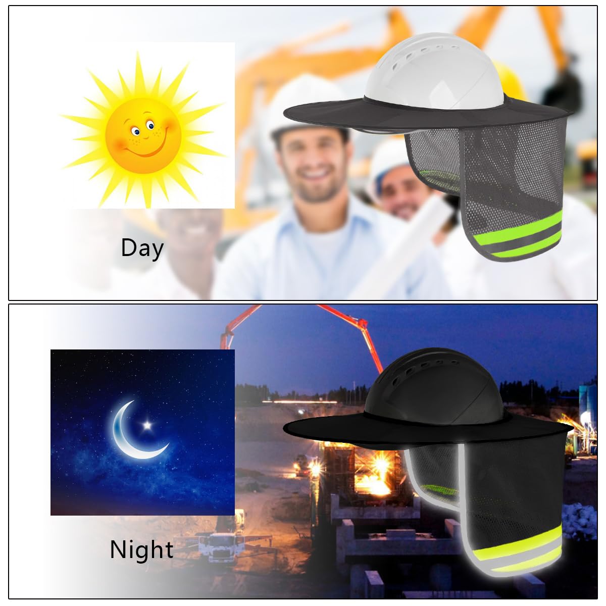 Sonnenschutz für harte Hüte, 4 Stück – Vollkrempe, Netzstoff, harter Hut, Sonnenschutz, Hals-Sonnenschutz mit reflektierenden Streifen, harter Hut, Sonnenblende für harte Hut-Accessoires (grau)