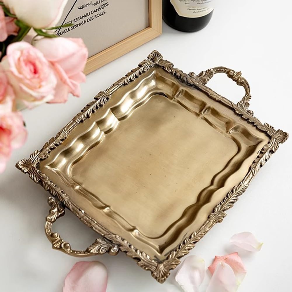 Bandeja rectangular para servir, bandeja de tocador, bandeja de almacenamiento decorativa de latón, organizador de perfume, soporte para joyas, plato de maquillaje