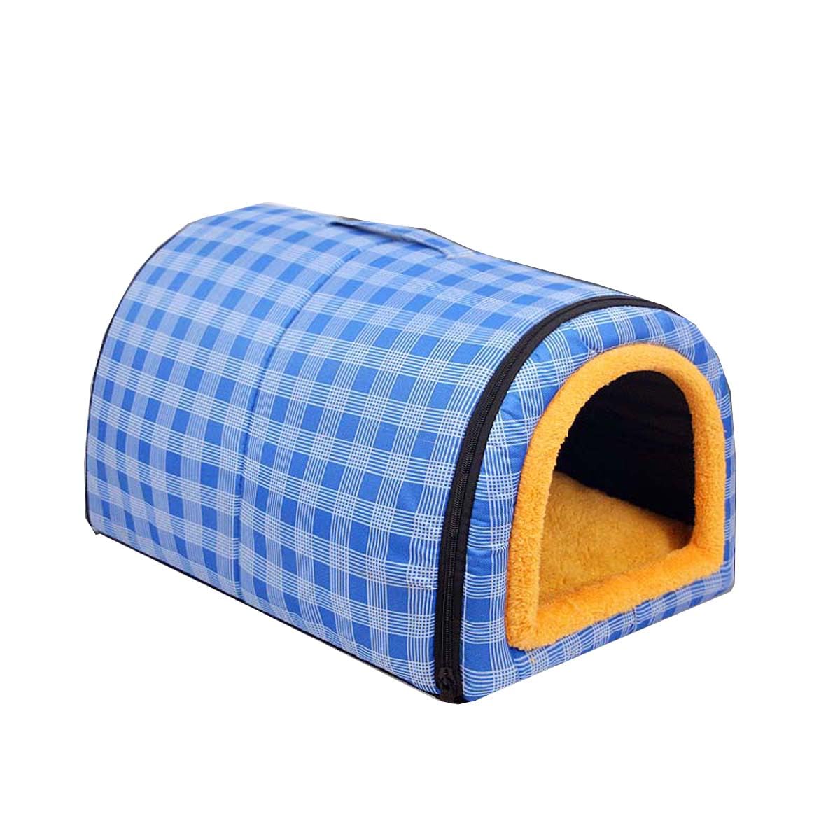 Monbaer 2 in 1 Dog House, Cat Igloo Foldable Dog Tent Bed with Soft Removable Cushion, Waterproof Pet Calming Nest, Anti Anxiety Warm Cozy Puppy Sleeping Bag (L:70x55x45cm,Blue)