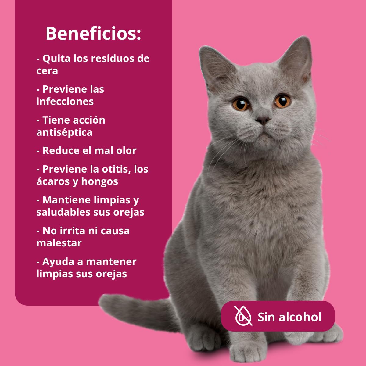 Limpiador de Oídos para Gatos con Árbol de Té y Aloe Vera - Previene Otitis, Ácaros y Reduce el Mal Olor - Fórmula con pH Adaptado y Extracto Natural - 125 ml