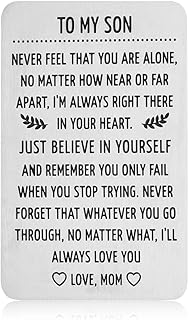 Wallet Insert Card for Son Gifts from Mom to My Son Back to School Off to College First Day of School Stuff 16 18 21 Years Birthday Adult Christmas Stocking Stuffer Teen Boys Valentines Him Graduation