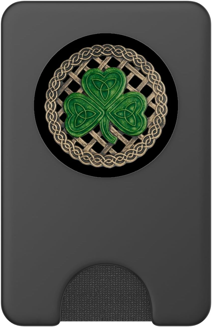 Shamrock and Celtic Knot Black Background PopSockets PopWallet for MagSafe