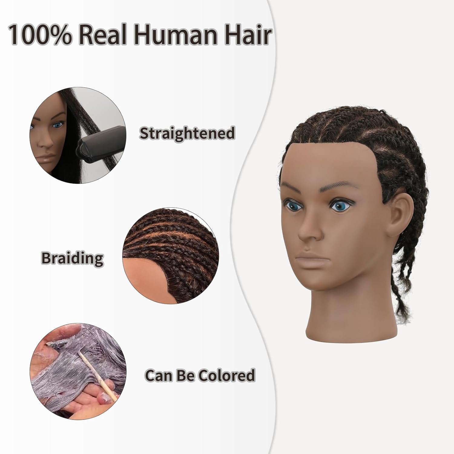 Afro Kinky Curly Mannequin Head - 100% Human Hair for Braiding, Styling & Cutting - Salon Training Head with Stand for Coloring, Bleaching & Updos