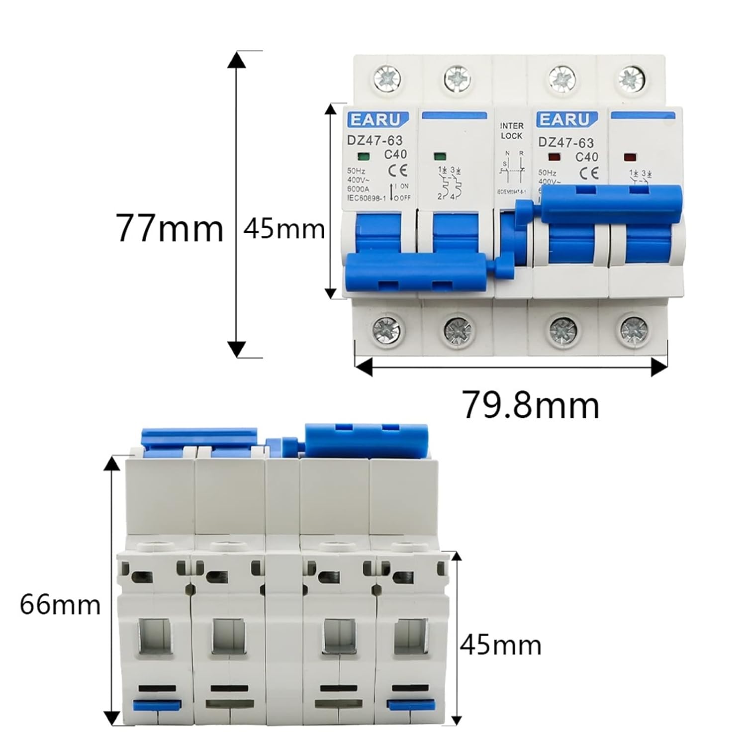 1P+1P 2P+2P AC Dual Power Manual Transfer Interlock Circuit Breaker Rail Isolating Discounnecting Switch 40A 63A (Color : 1P 1P, Size : 63A)