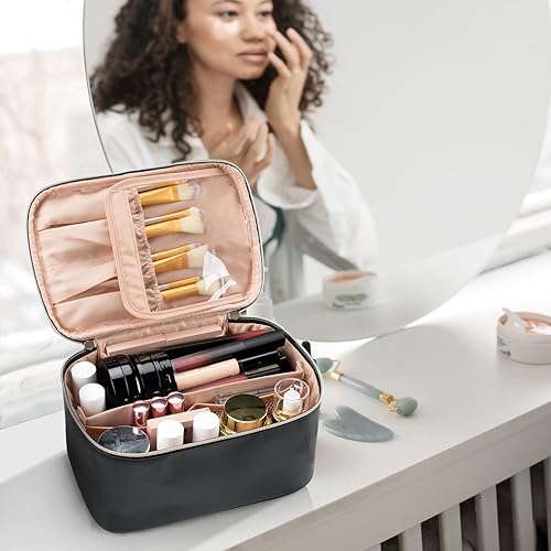 Miniatura 8 de OCHEAL - Bolsa de maquillaje portátil para cosméticos, estuche organizador de viaje de gran capacidad para mujeres, bolsa de aseo para niñas