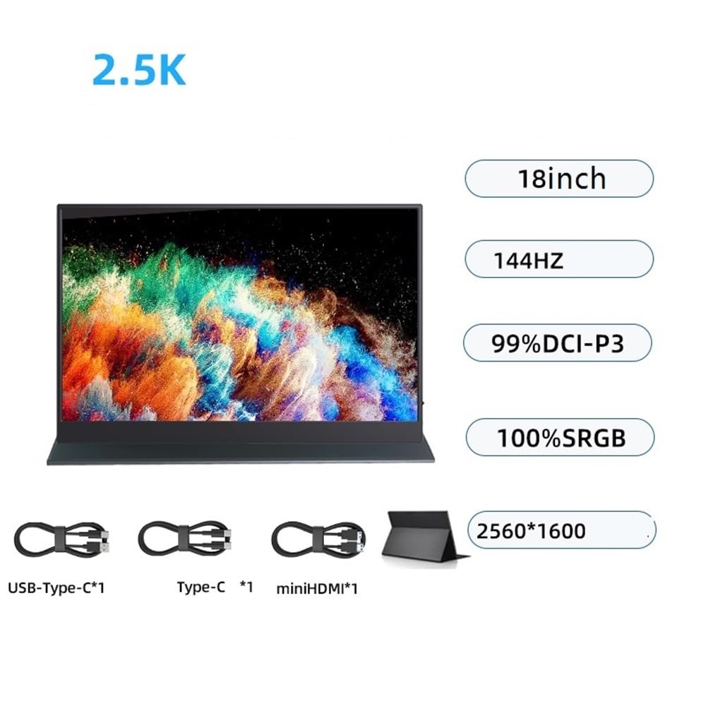 Schermo esterno for l'intrattenimento in ufficio con risoluzione HD 2560 x 1600, 300 nit, 144 Hz, schermo esteso IPS da 18 pollici Monitor per Smart Working