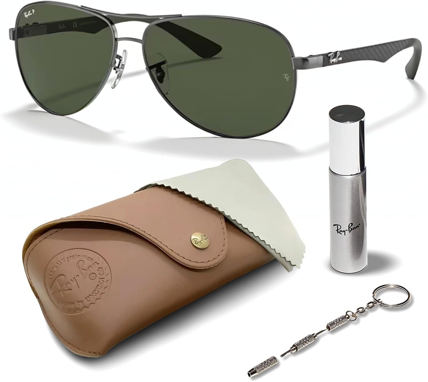 Ray-Ban RB8313 CARBON FIBRE Pilot Shaped Sunglasses for Men & Women with Official RAYBAN Eyewear Kit