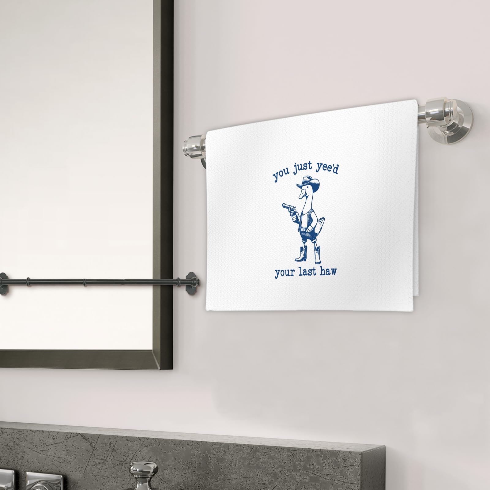 Funny Goose Gifts - Toallas de cocina de ganso occidental, paños de cocina con texto en inglés "You 've Yee'd Your Last Haw Partner", toallas de mano decorativas para baño, decoración de baño de